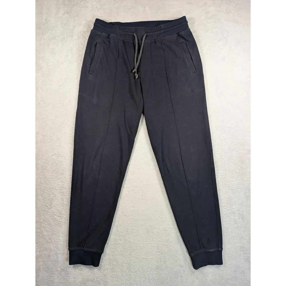 Brunello Cucinelli Mens Navy Blue Cotton Blend Pintuck Jogger Sweatpants Size L